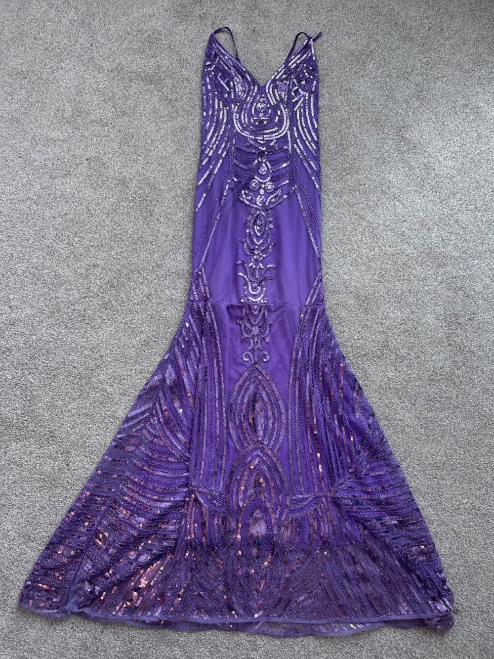 Lulus Purple Beaded Sequin Formal Gown Mermaid Maxi Dress AS IS